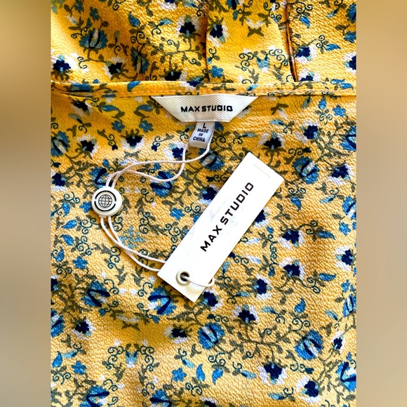 MAX STUDIO 💛YELLOW💛 FLORAL RUFFLE WRAP HIGH LOW MIDI SHORT SLEEVE DRESS🌟NWT🌟 - Picture 9 of 14